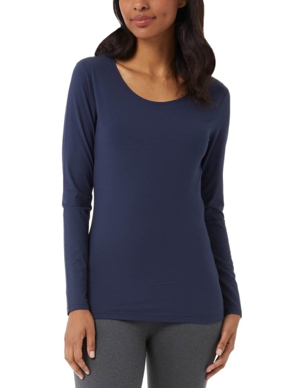 32 Degrees Women's Scoop-Neck Long-Sleeve Top Indigo Iris Fitted Size S NWT